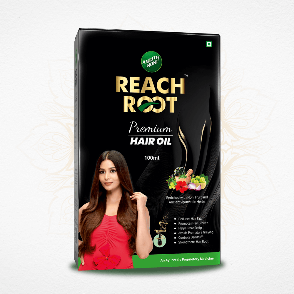 Box of Reach Root Premium Hair Oil with a woman's image on a white background